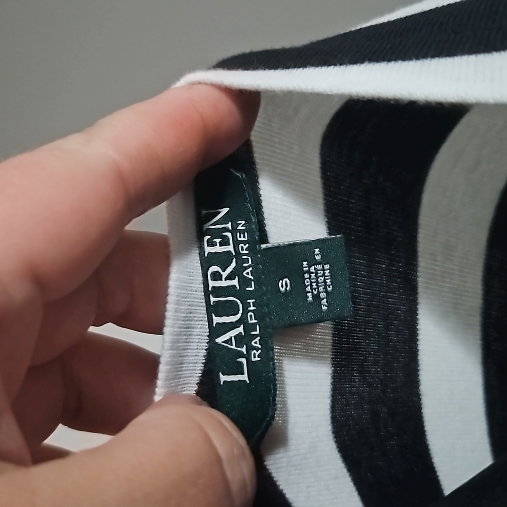 Ralph Lauren Cotton Black & White Stripped Ladies Top Size S. Sleeves ½-Length - Picture 8 of 11
